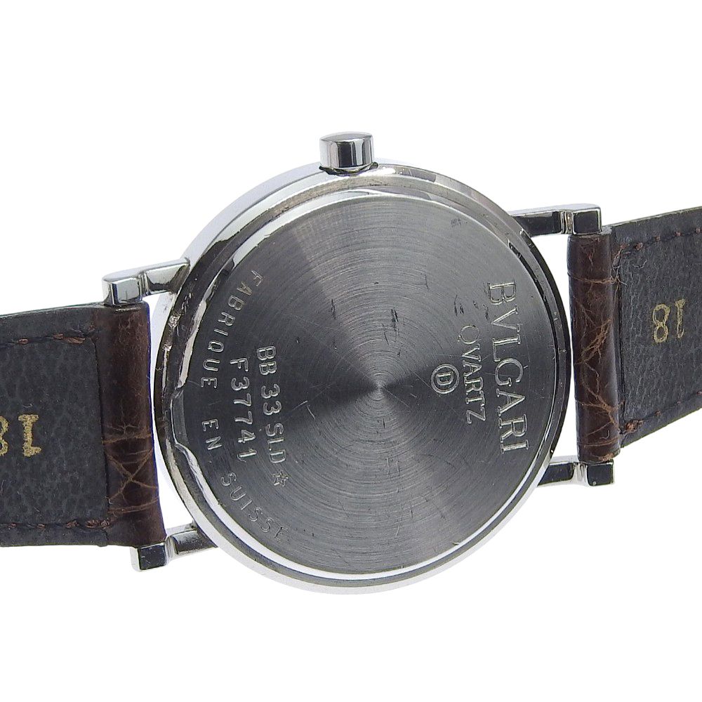 Bvlgari Stainless Steel Leather Quartz Analog Display Black Dial Watch — view 6