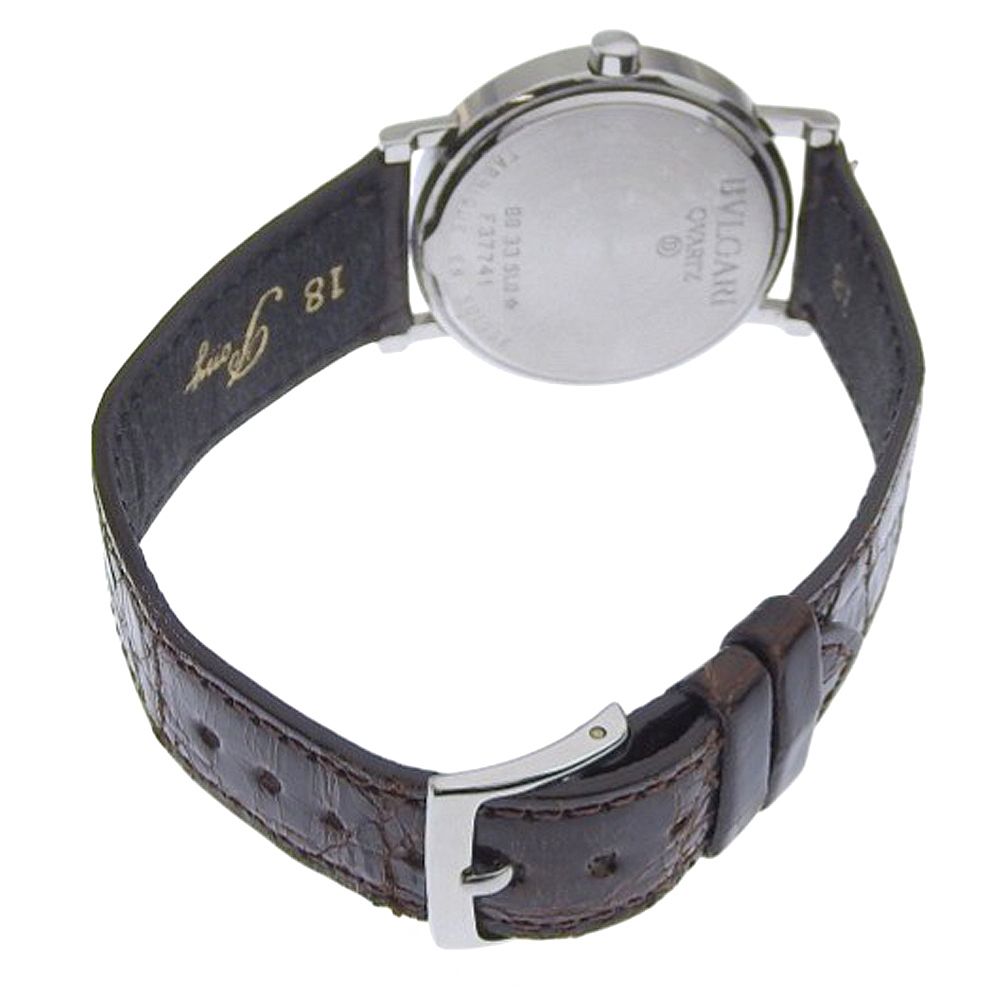 Bvlgari Stainless Steel Leather Quartz Analog Display Black Dial Watch — view 5