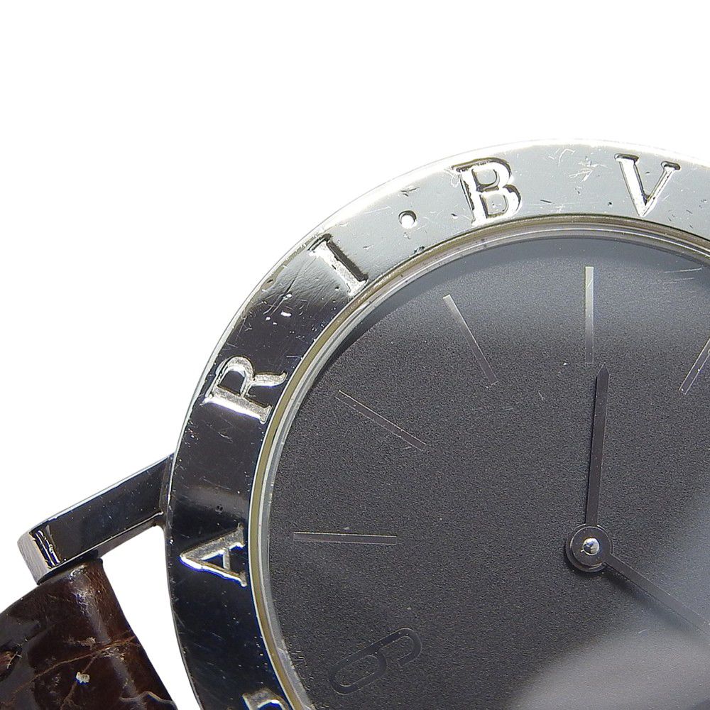 Bvlgari Stainless Steel Leather Quartz Analog Display Black Dial Watch — view 7