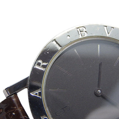 Bvlgari Stainless Steel Leather Quartz Analog Display Black Dial Watch — view 7