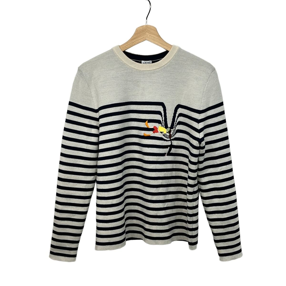 Loewe Long Sleeve Sweater XS Su Ivory DA Navy Multi Curl Neck Bow DA Embroidery