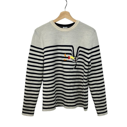 Loewe Long Sleeve Sweater XS Su Ivory DA Navy Multi Curl Neck Bow DA Embroidery