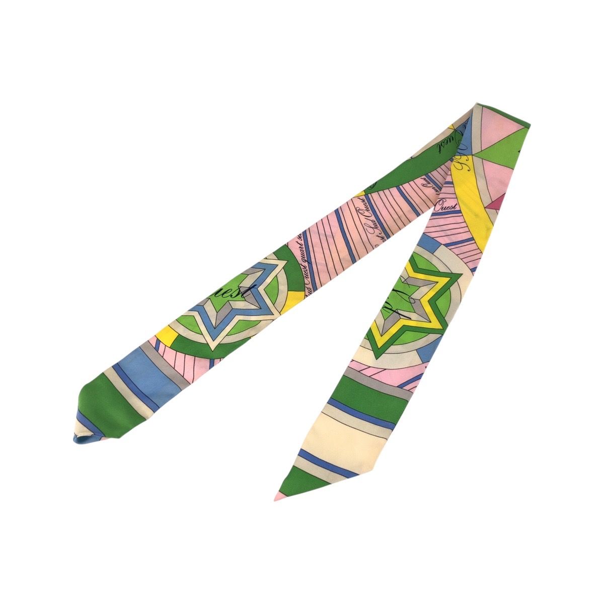 Hermes Twilly Green Pink Yellow Silk Scarf Ribbon — view 2
