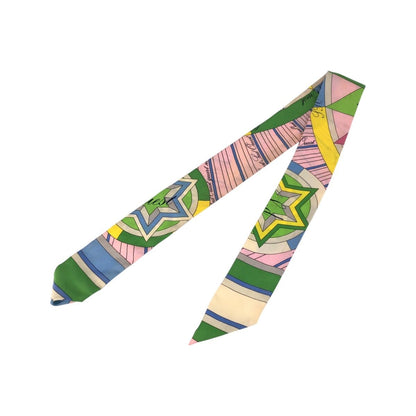Hermes Twilly Green Pink Yellow Silk Scarf Ribbon — view 2