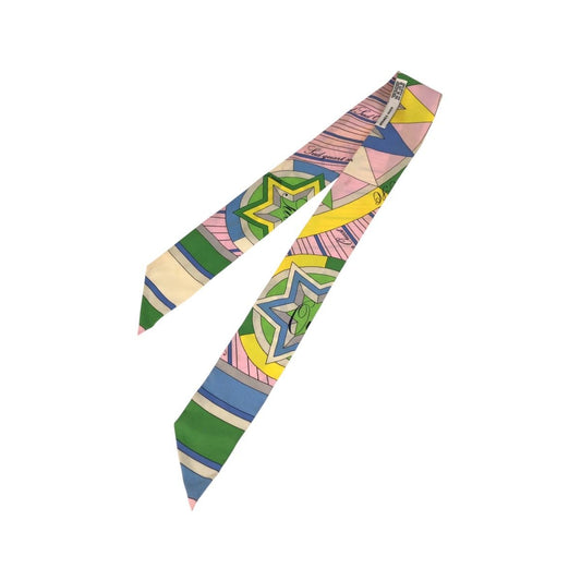 Hermes Twilly Green Pink Yellow Silk Scarf Ribbon