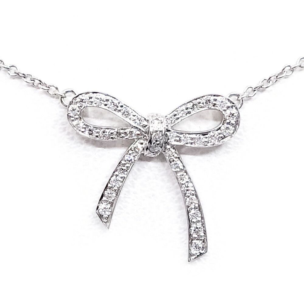 Tiffany & Co Bow Ribbon Diamond Necklace Pendant