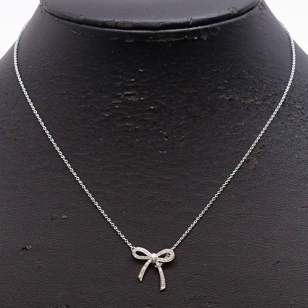 Tiffany & Co Bow Ribbon Diamond Necklace Pendant — view 9