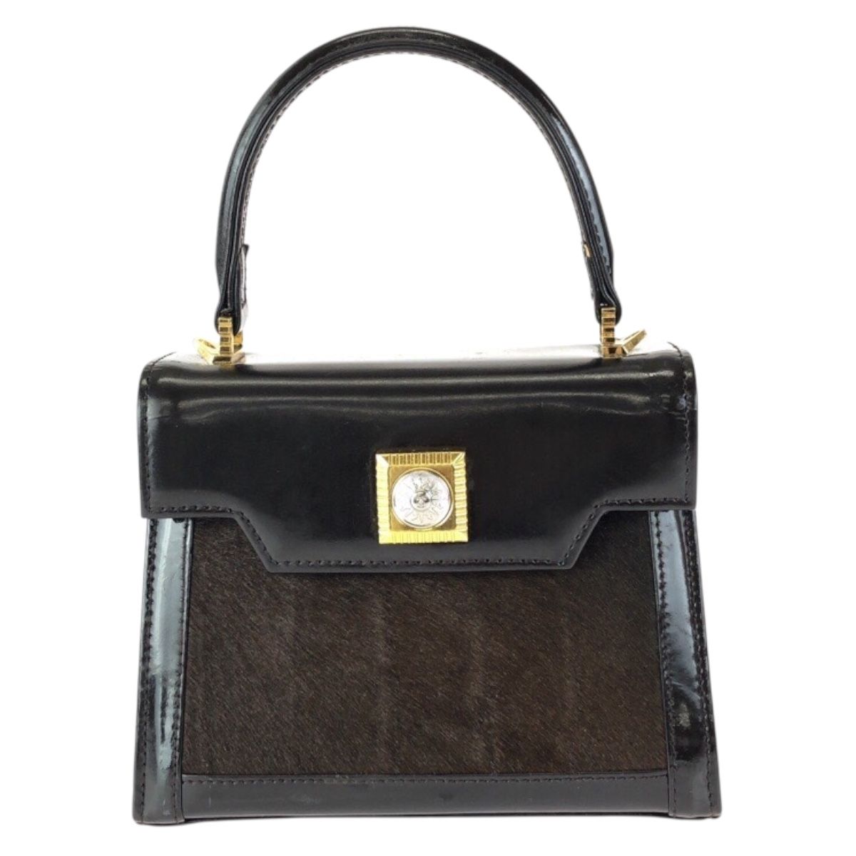 Versace Sunburst Pony Hair Dark Brown Gold Enamel Calf Handbag