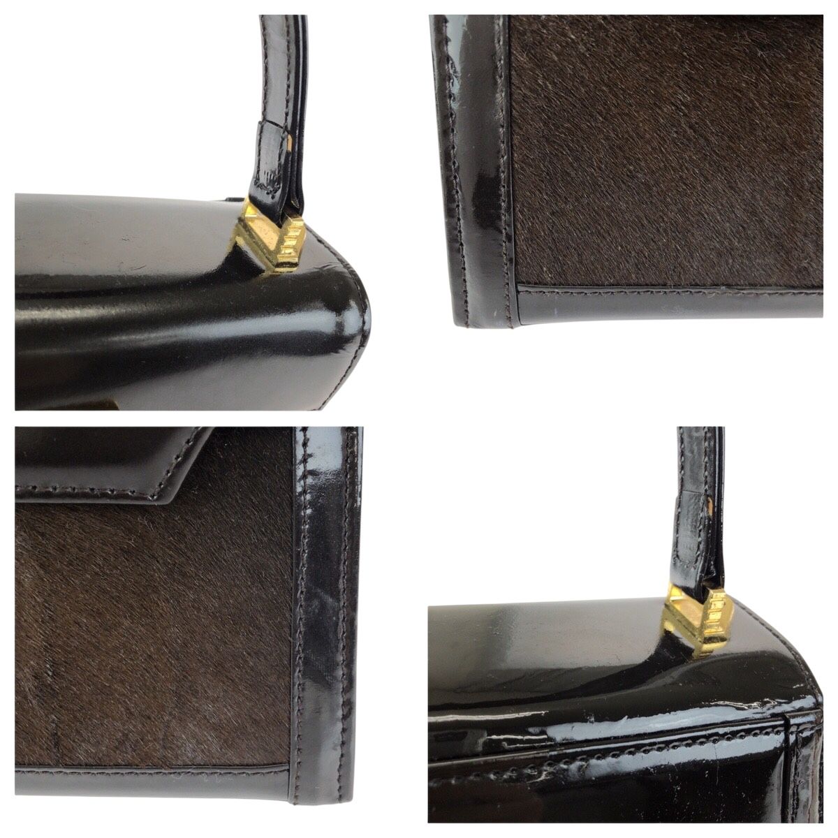 Versace Sunburst Pony Hair Dark Brown Gold Enamel Calf Handbag — view 5
