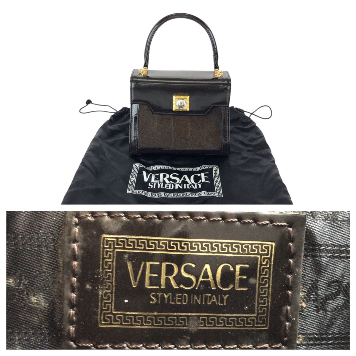 Versace Sunburst Pony Hair Dark Brown Gold Enamel Calf Handbag — view 4