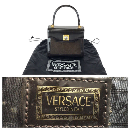 Versace Sunburst Pony Hair Dark Brown Gold Enamel Calf Handbag — view 4