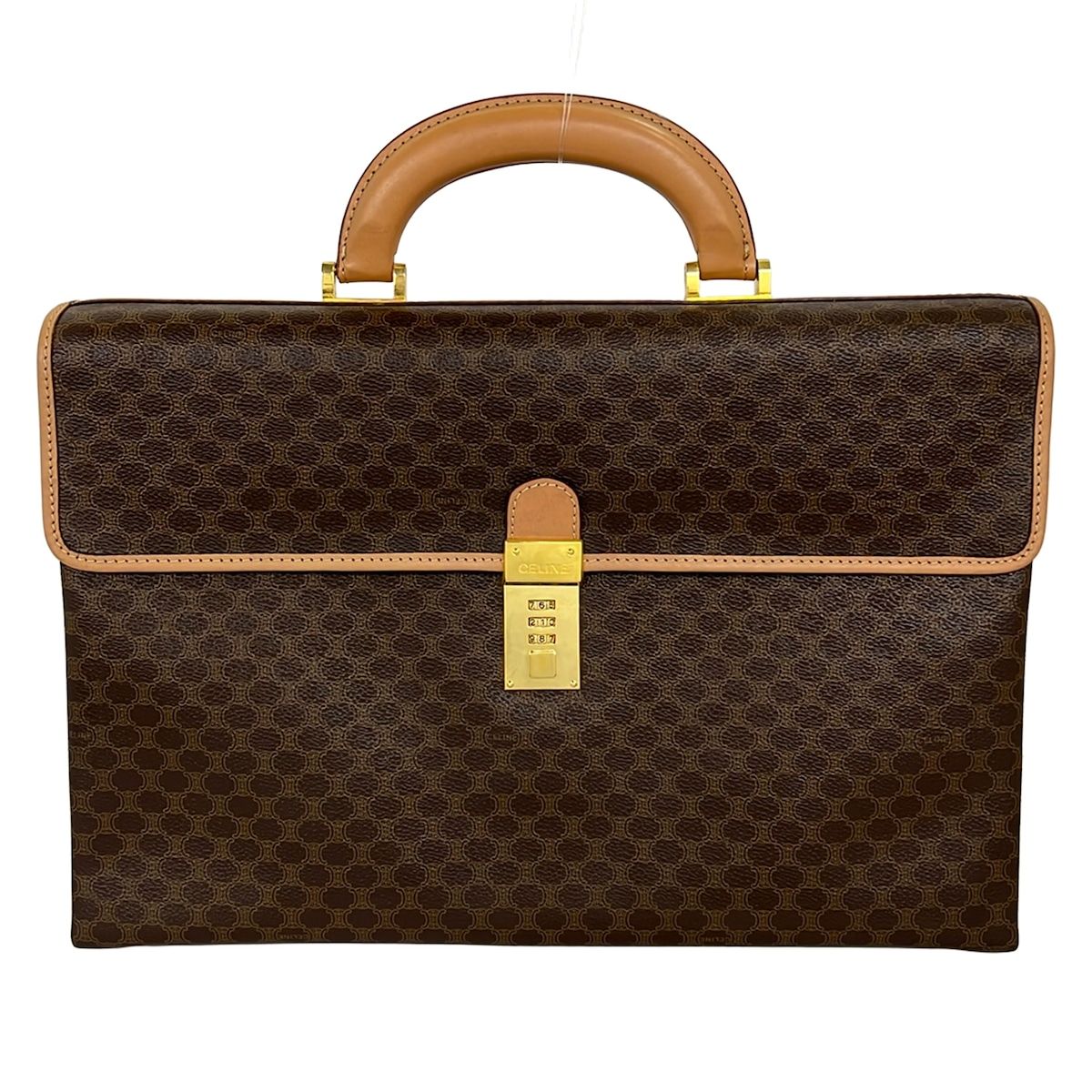 Celine Business Bag Macadam Pattern Da Ku Brown Beige Leather
