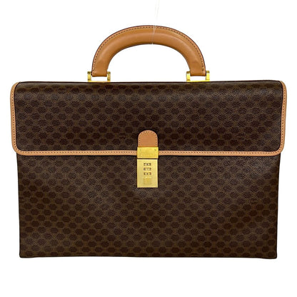 Celine Business Bag Macadam Pattern Da Ku Brown Beige Leather