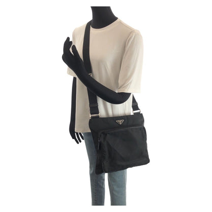 Prada Tessuto Black Silver Nylon Shoulder Bag — view 7