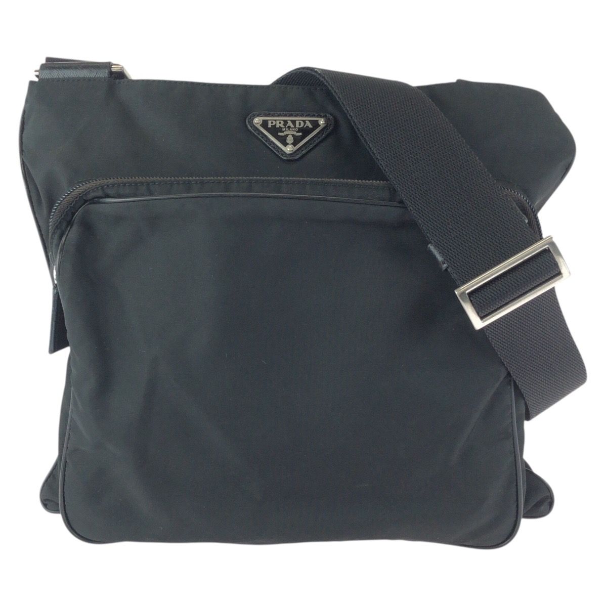 Prada Tessuto Black Silver Nylon Shoulder Bag
