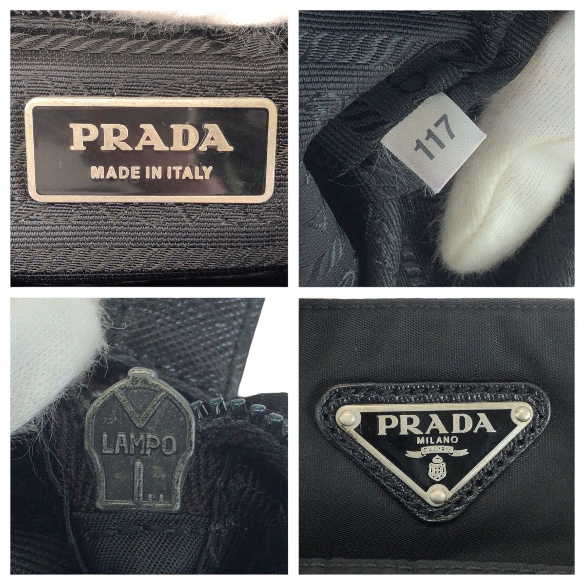 Prada Tessuto Black Silver Nylon Shoulder Bag — view 4