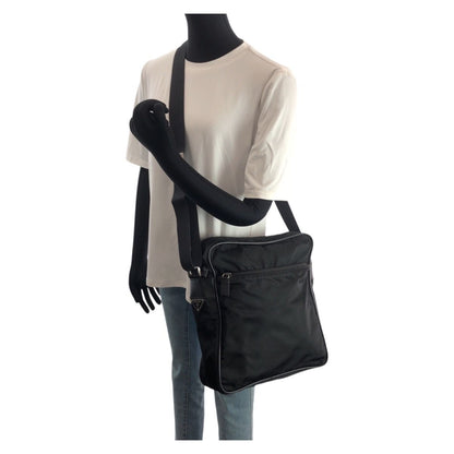 Prada Tessuto Black Silver Nylon Shoulder Bag — view 7