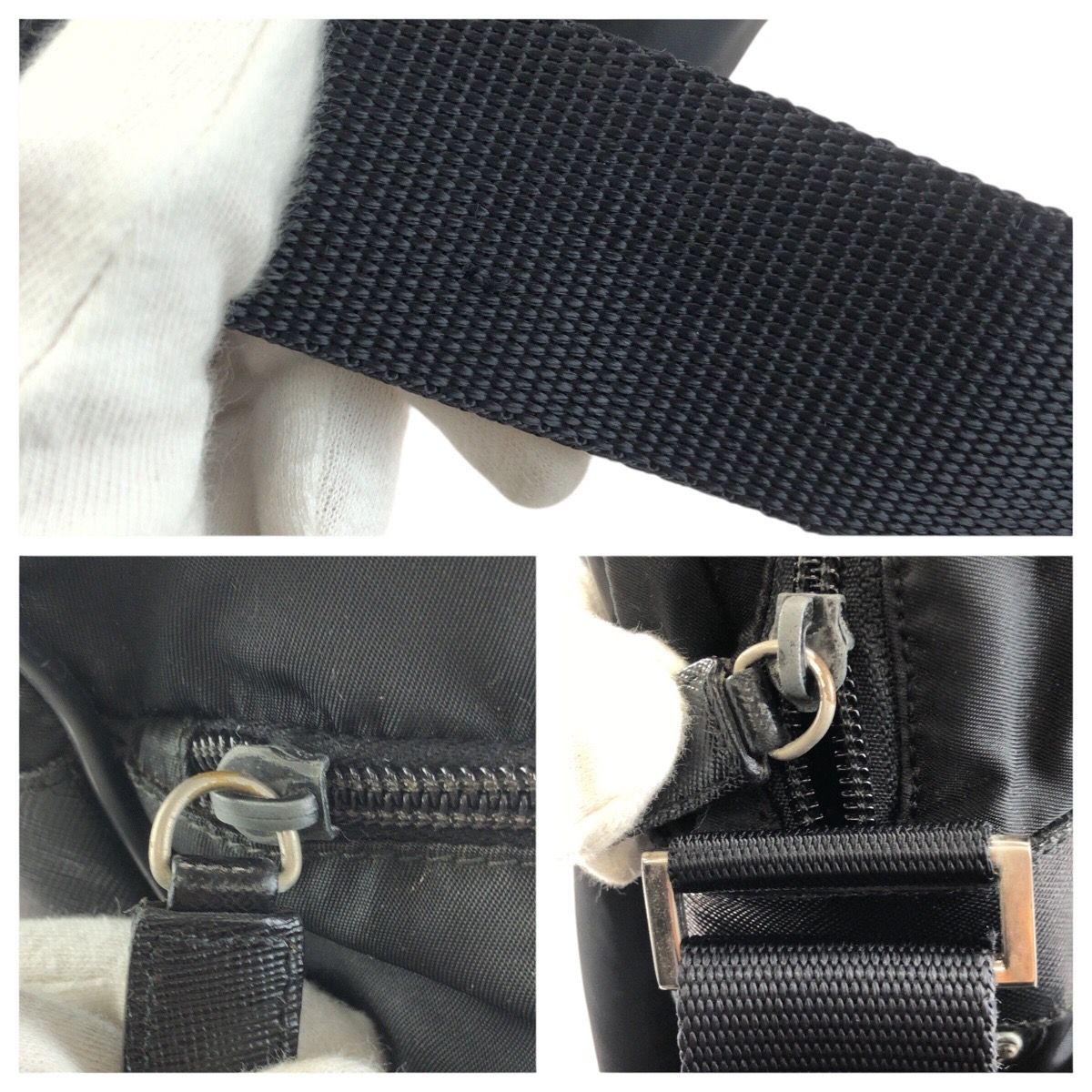 Prada Tessuto Black Silver Nylon Shoulder Bag — view 6
