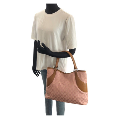 Gucci Pink Brown Silver GG Canvas Leather Tote Shoulder Bag — view 7