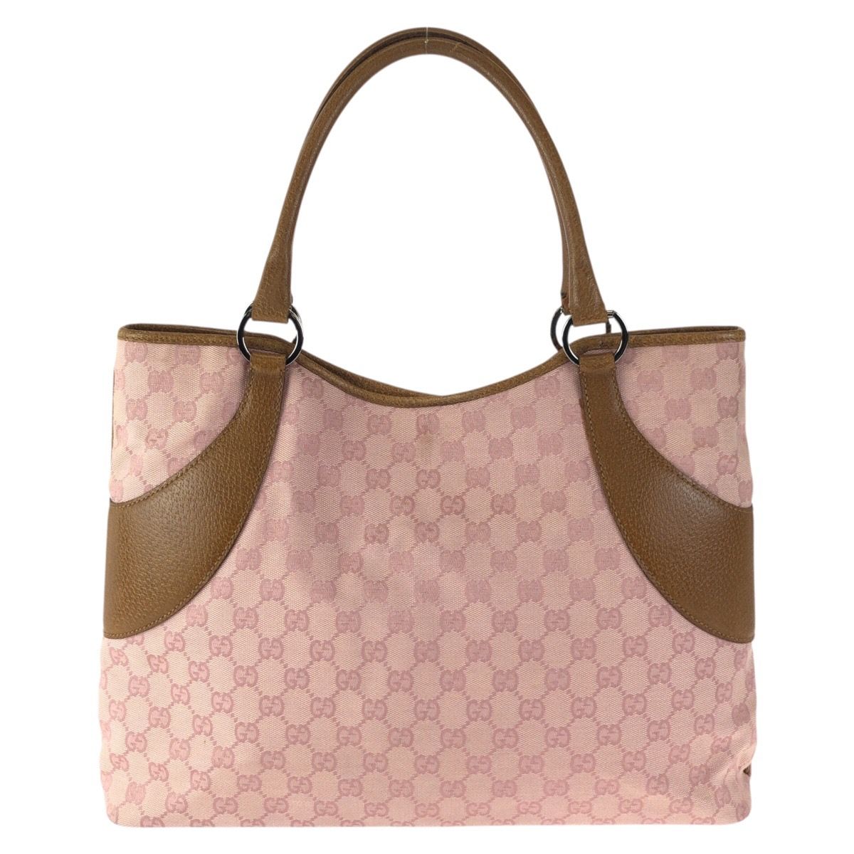 Gucci Pink Brown Silver GG Canvas Leather Tote Shoulder Bag — view 2