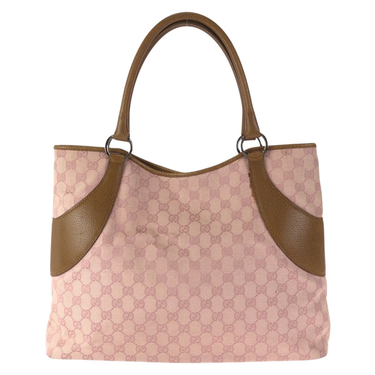 Gucci Pink Brown Silver GG Canvas Leather Tote Shoulder Bag