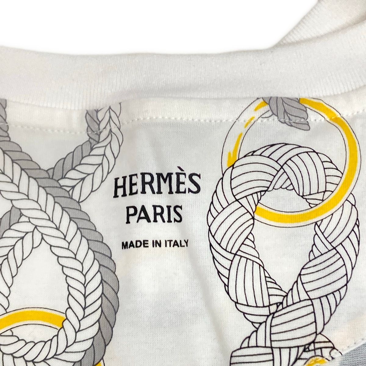 Hermes Short Sleeve T-Shirt Suede White Black Multi Cru Neck Parfluor Remix — view 3