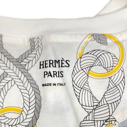 Hermes Short Sleeve T-Shirt Suede White Black Multi Cru Neck Parfluor Remix — view 3