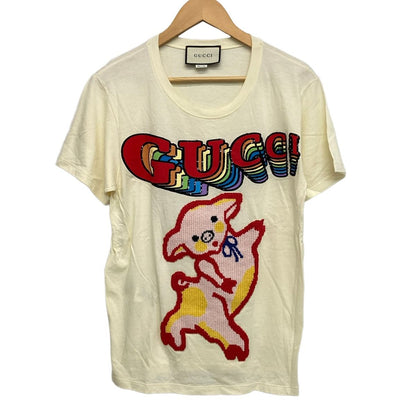 Gucci Short Sleeve T-Shirt XS Ivory Light Pink Multi Crew Neck Embroidery