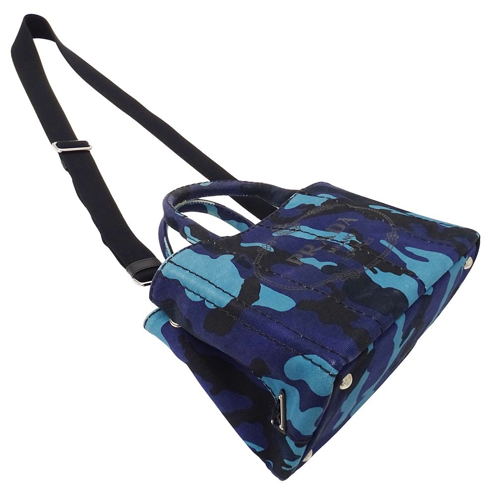 Prada Tote 2-Way Shoulder Bag Canapa Mini Canvas Navy Camouflage — view 4