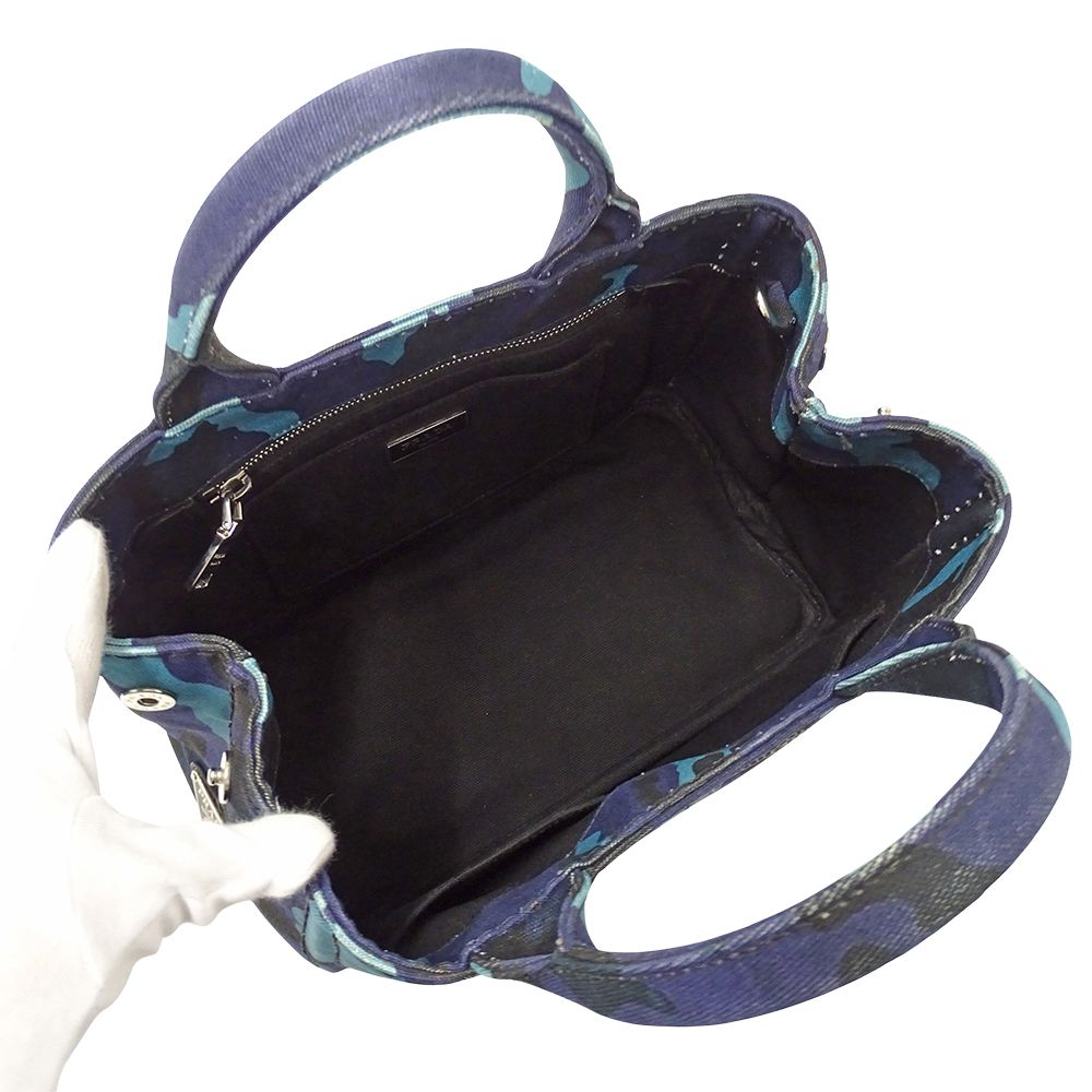 Prada Tote 2-Way Shoulder Bag Canapa Mini Canvas Navy Camouflage — view 5