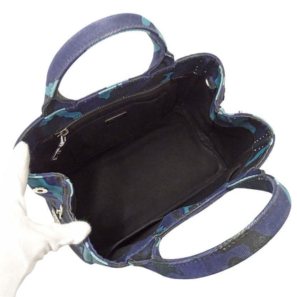 Prada Tote 2-Way Shoulder Bag Canapa Mini Canvas Navy Camouflage — view 5