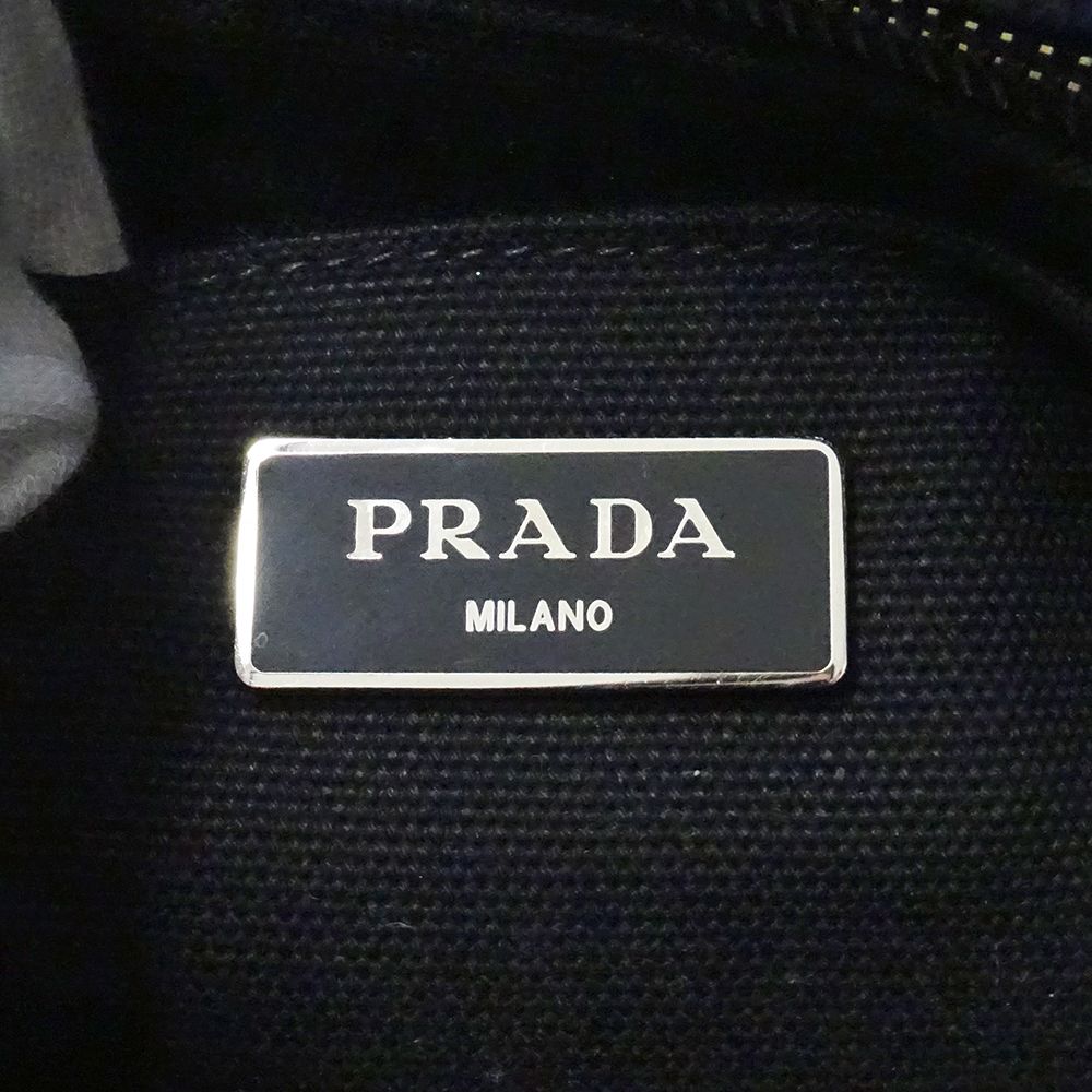 Prada Tote 2-Way Shoulder Bag Canapa Mini Canvas Navy Camouflage — view 6