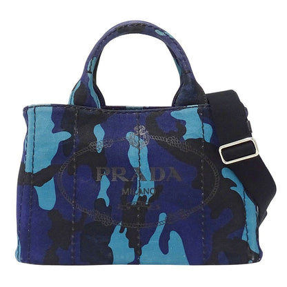 Prada Tote 2-Way Shoulder Bag Canapa Mini Canvas Navy Camouflage