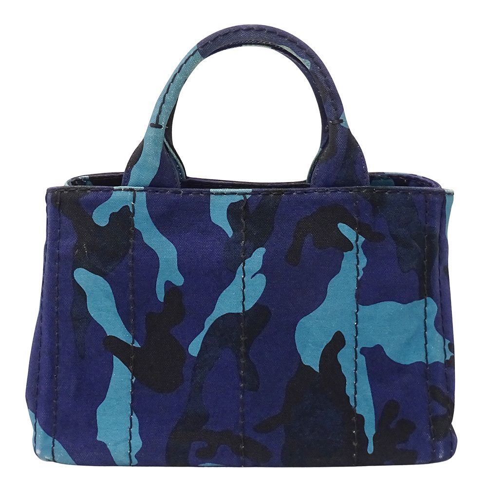 Prada Tote 2-Way Shoulder Bag Canapa Mini Canvas Navy Camouflage — view 2