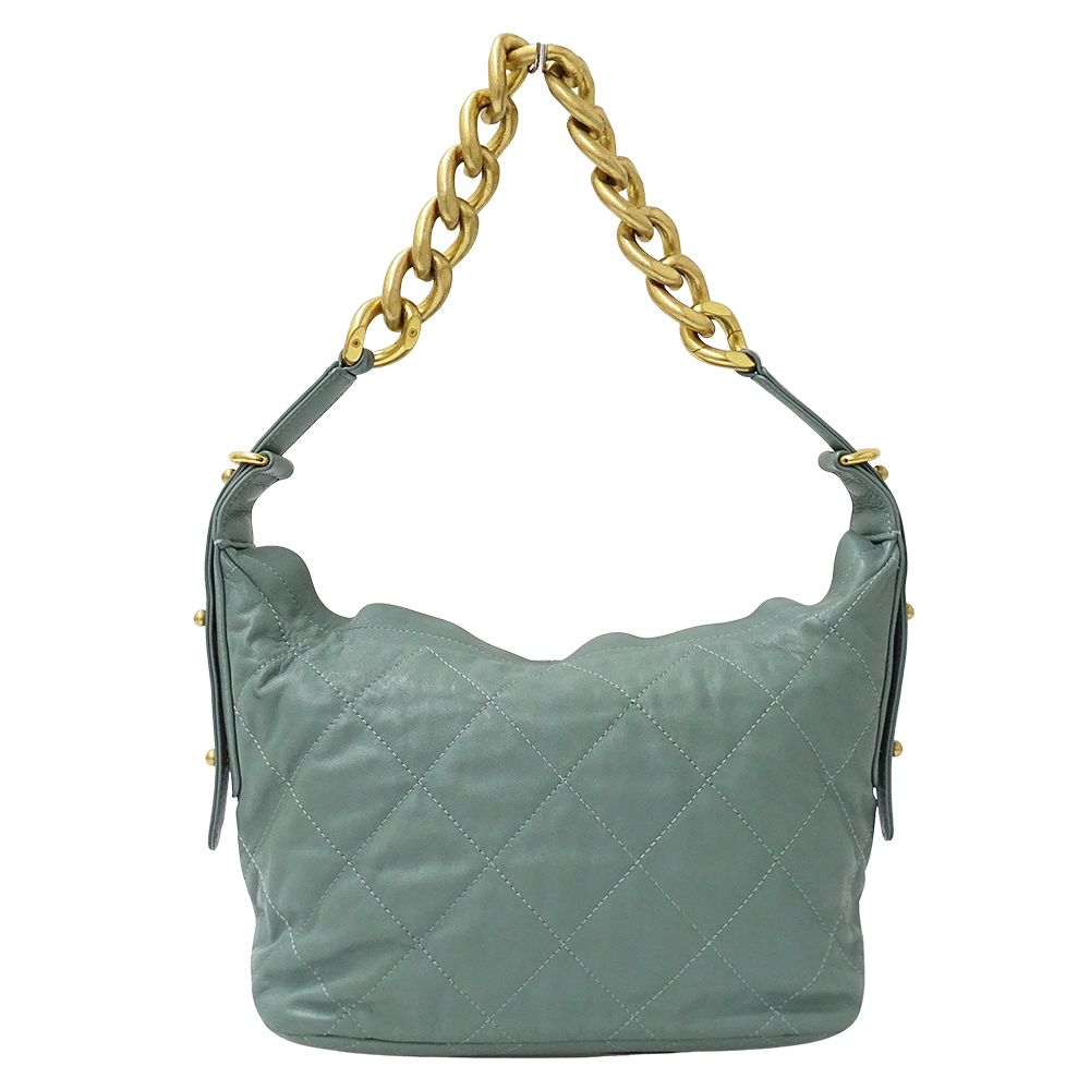 Chanel Quilted Shoulder Bag Leather Green Gold Chain — view 2