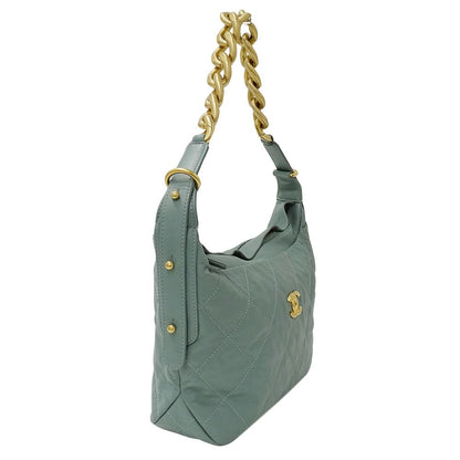 Chanel Quilted Shoulder Bag Leather Green Gold Chain — view 4
