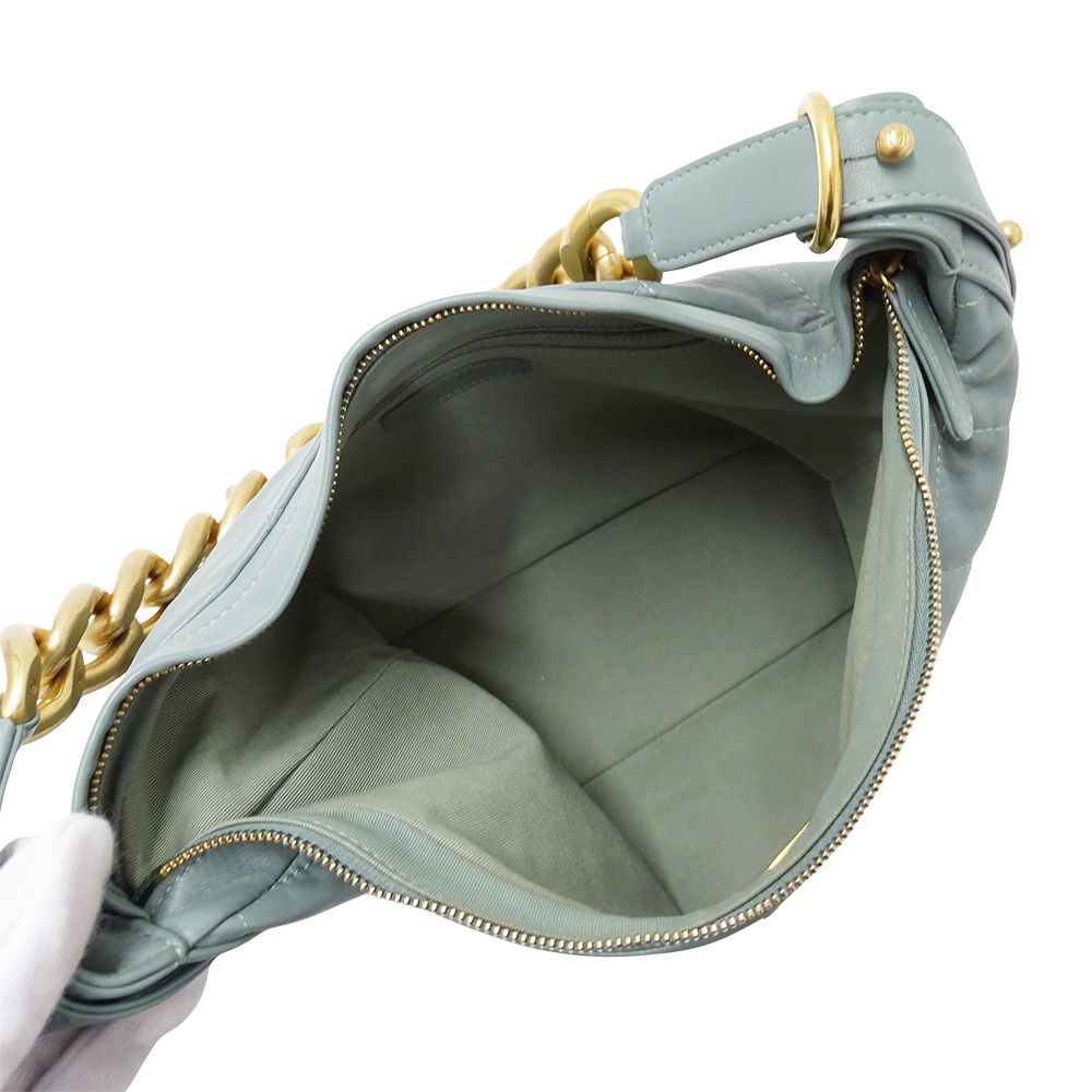 Chanel Quilted Shoulder Bag Leather Green Gold Chain — view 5