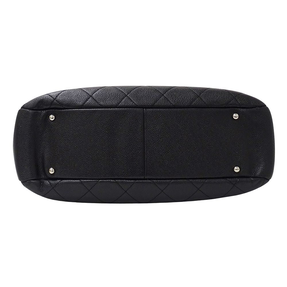 Chanel Quilted Tote Caviar Leather Black Silver Chain Large — view 3