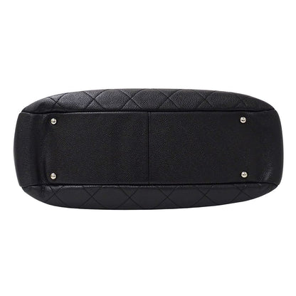 Chanel Quilted Tote Caviar Leather Black Silver Chain Large — view 3