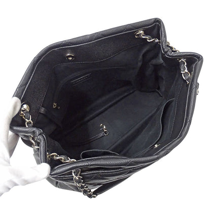 Chanel Quilted Tote Caviar Leather Black Silver Chain Large — view 5