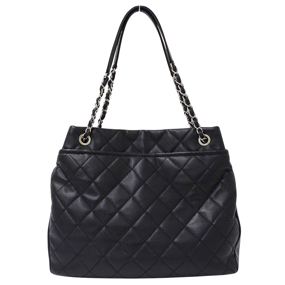 Chanel Quilted Tote Caviar Leather Black Silver Chain Large — view 2