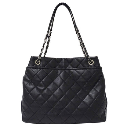 Chanel Quilted Tote Caviar Leather Black Silver Chain Large — view 2