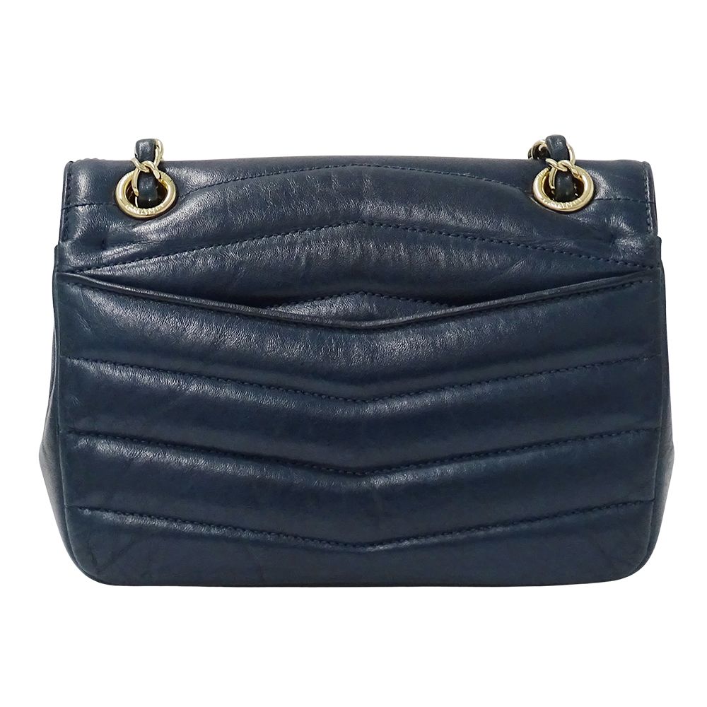 Chanel Shoulder Bag Leather Blue Green Gold Chain — view 2