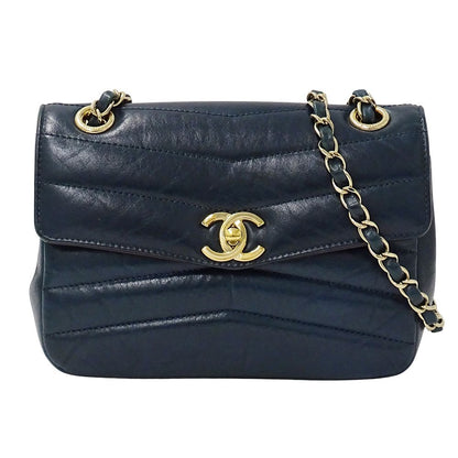 Chanel Shoulder Bag Leather Blue Green Gold Chain