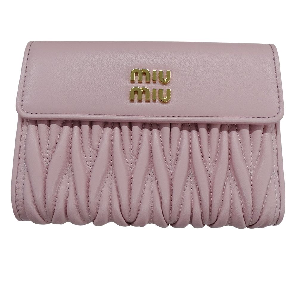 Miu Miu Miu Wallet Bifold Matelasse Leather Alaba Star Pink Gold