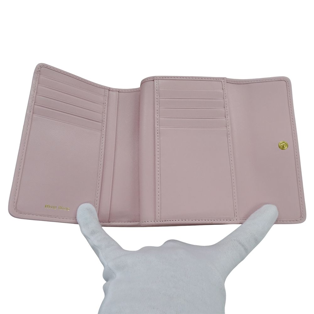 Miu Miu Miu Wallet Bifold Matelasse Leather Alaba Star Pink Gold — view 5