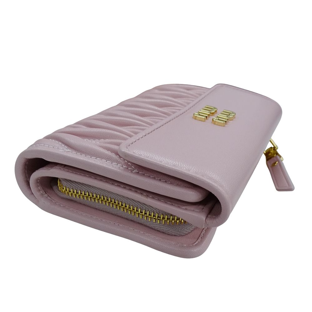 Miu Miu Miu Wallet Bifold Matelasse Leather Alaba Star Pink Gold — view 3