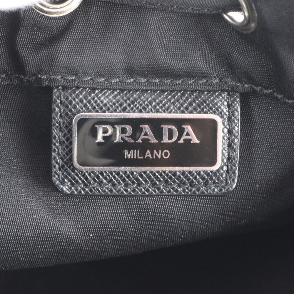 Prada Tessuto Nylon Triangle Logo Leather Pouch Hand Black Ewe — view 8
