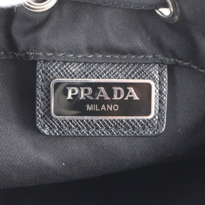 Prada Tessuto Nylon Triangle Logo Leather Pouch Hand Black Ewe — view 8