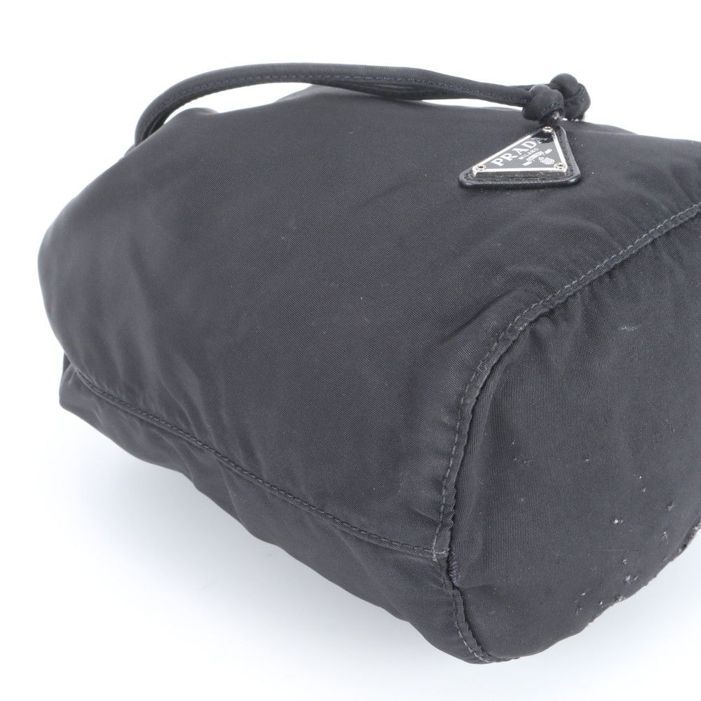 Prada Tessuto Nylon Triangle Logo Leather Pouch Hand Black Ewe — view 5